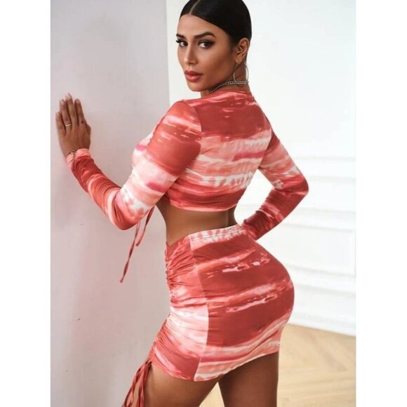 Shein Tie Dye Knot Front Top With Drawstring Bodycon Skirt - Size XL - Picture 2 of 15